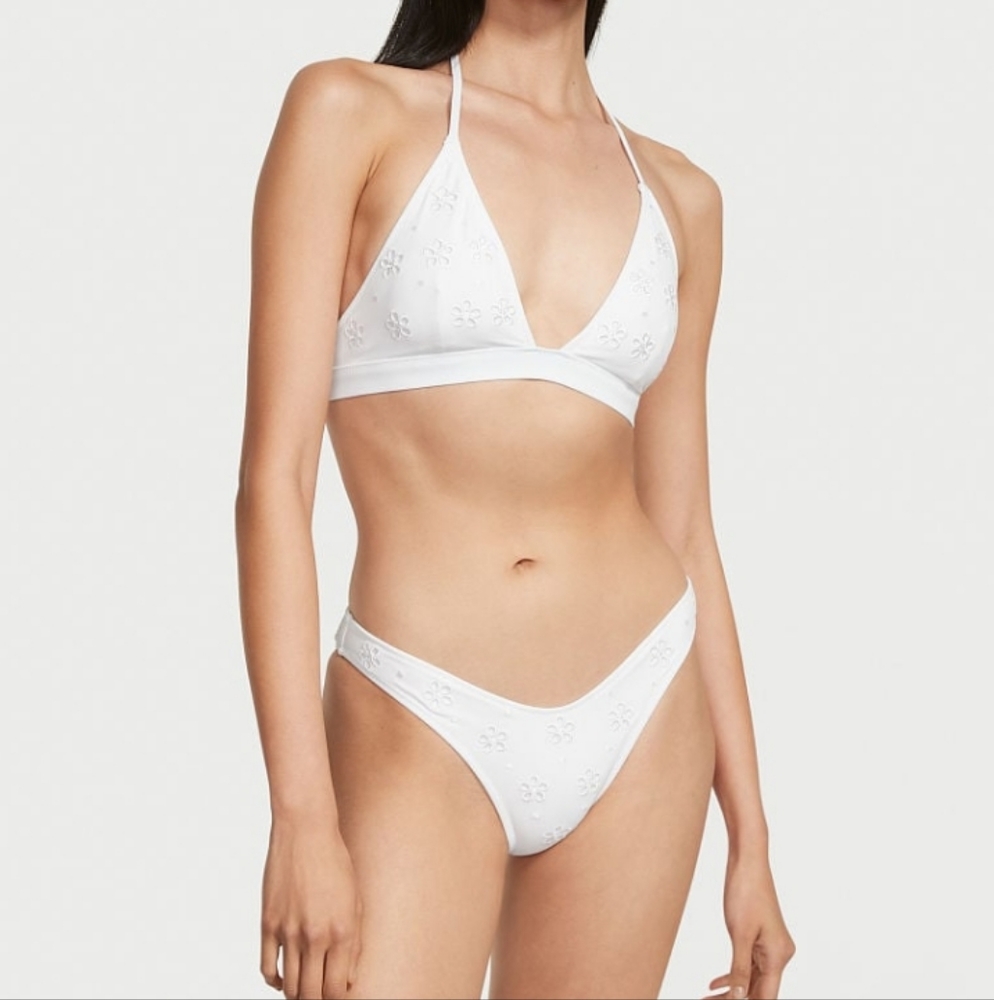 Victoria's Secret White Eyelet Essential Bikini Brazilian Bottom Halter Top